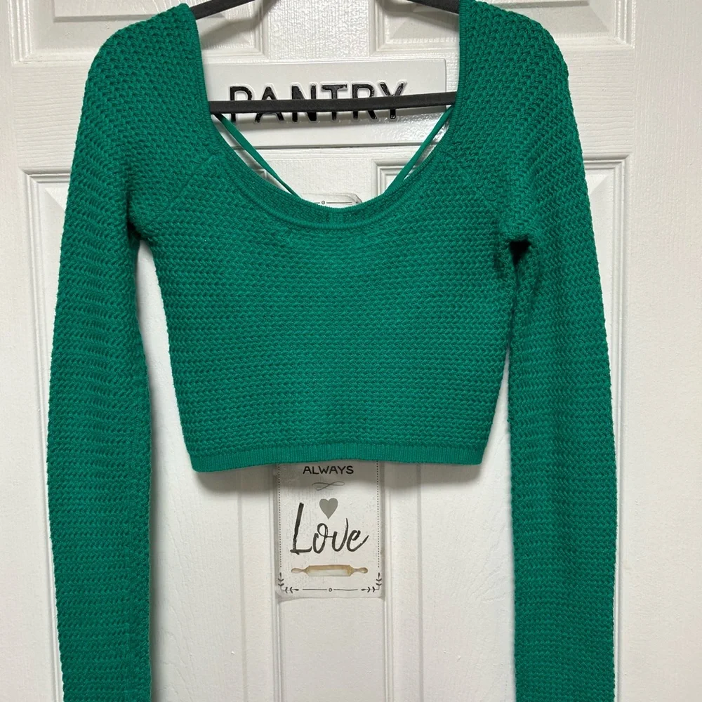 Free People Beach Crochet Halter Green Sweater Size Small - Picture 6 of 11